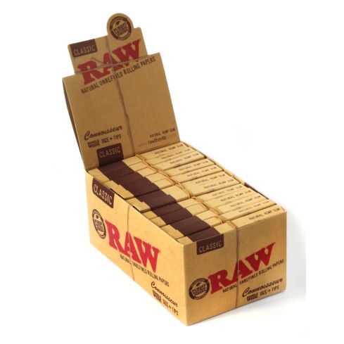 RAW Classic Single Wide 68mm Connoisseur Natural Rolling papers + tips