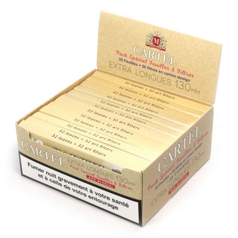Sigaretipaber CARTEL Extra Long 130mm Unbleached Rolling papers + art filters - 24 booklets