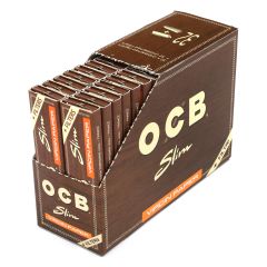 1 Box - OCB Virgin Slim Unbleached Rolling Paper King Size + Filter Tips